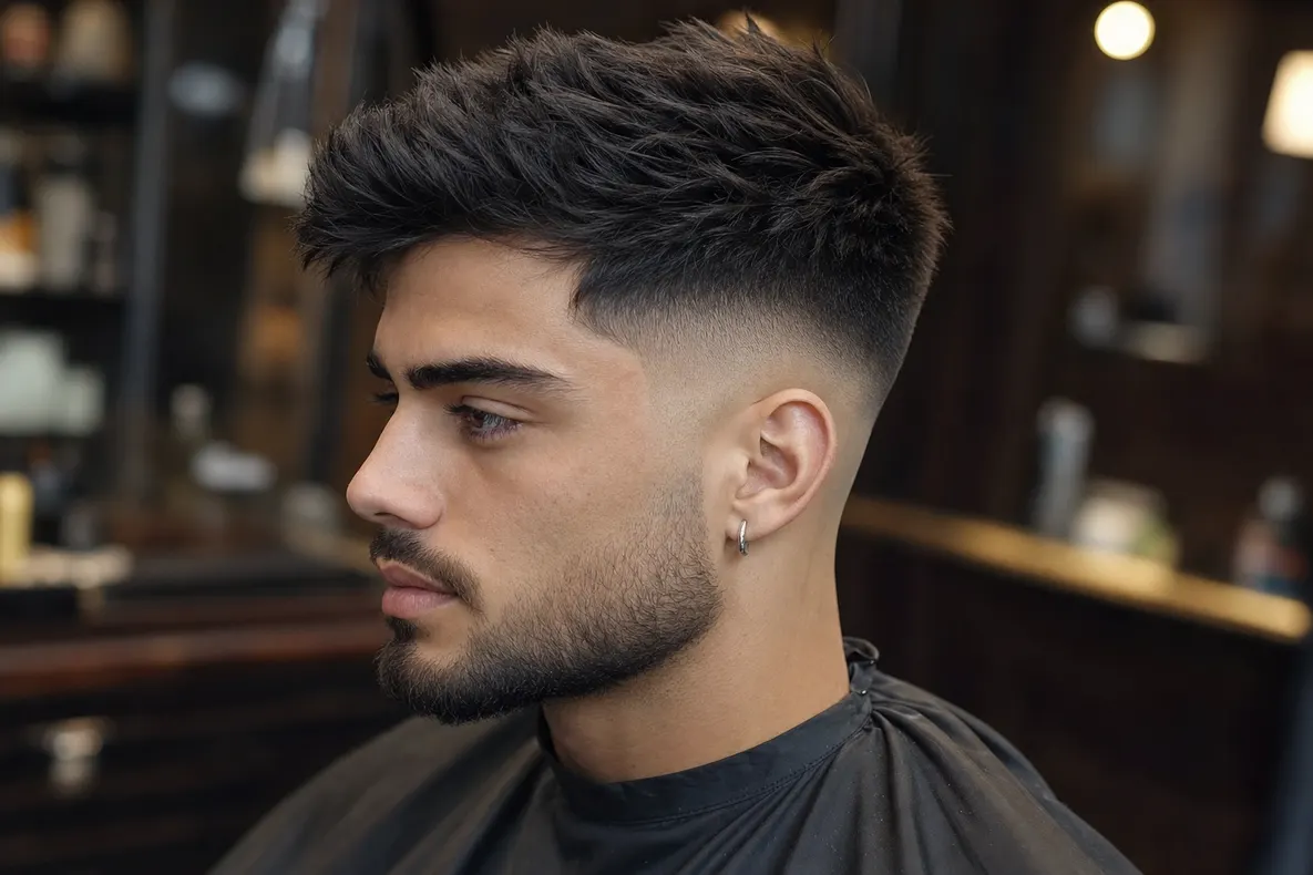 Fade texturé — coupe homme dégradée réservable avec un barbier à domicile